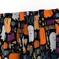 Sketchy Embroidery Halloween Pumpkins, Ghosts, Cats, and Candy! // Scary Halloween Fun Textured Design 