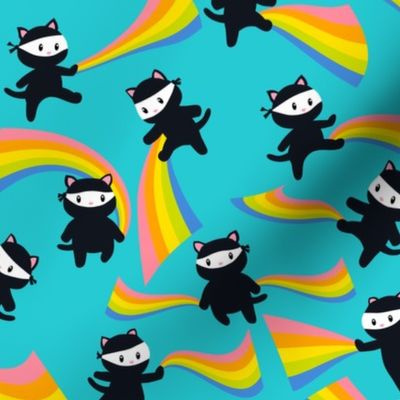 Ninja Cats with Rainbows - 18" repeat