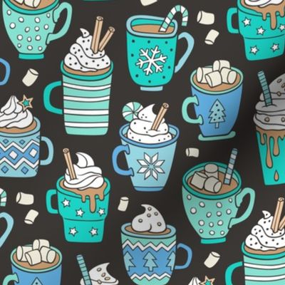 Hot Winter Christmas Drinks with Marshmallows Blue Mint Green on Black