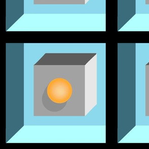 Geo Attic Windows / Floating Cube & Ball  /Modern Blues, grey,orange  