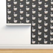 Swan with Roses in Grey - Wallpaper