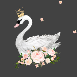 Swan with Roses in Grey - Wallpaper