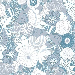 Whimsical Summer Floral - Blue Gray