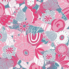 Whimsical Summer Floral - Hot Pink Teal