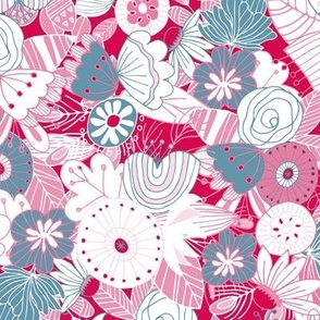 Whimsical Summer Floral - Hot Pink Turquoise