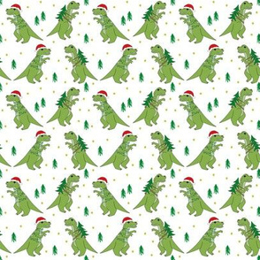 SMALL - christmas fabric - dinosaur christmas fabric, tree rex, t-rex christmas, funny christmas fabric, funny christmas gift wrap, christmas wrapping paper - white