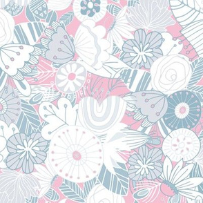Whimsical Summer Floral - Pastel Pink Teal