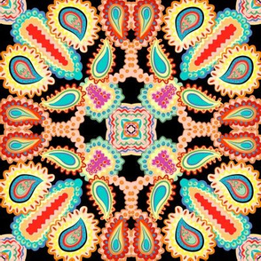 Paisley Kaleidoscope on Black with Turquoise