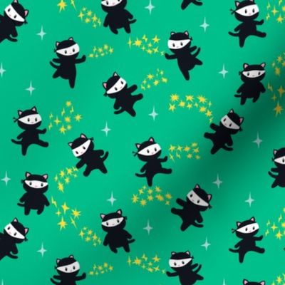 Ninja Cats with Star Power on Yellow Background - Medium