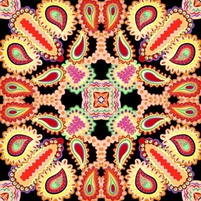 Paisley Kaleidoscope on Black with Red