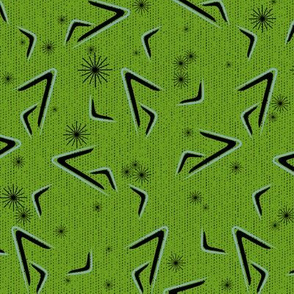 Stellar Zone: Grass Green & Navy Atomic MCM Boomerangs, Starbursts Mid Century Modern 