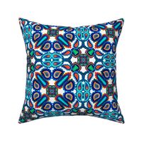 Paisley Kaleidoscpe on White with Blue and Turquoise