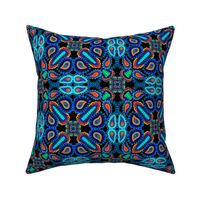 Paisley Kaleidoscope on Black with Blue and Turquoise