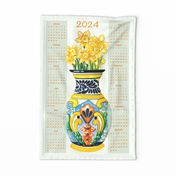 2024-Talavera Vase with Daffodils  Tea Towel Calendar 18x27