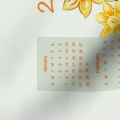 2024-Talavera Vase with Daffodils  Tea Towel Calendar 18x27