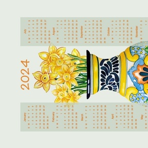 2024-Talavera Vase with Daffodils  Tea Towel Calendar 18x27