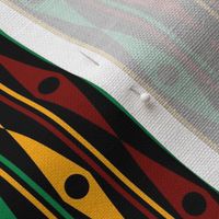 Three Inch Dark Red, Green, Gold Yellow Harlequin Diamond Stripes on Black