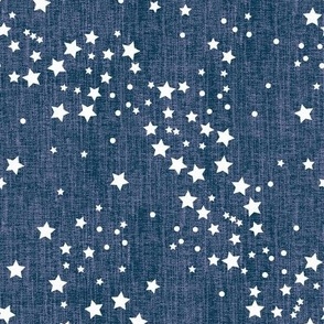 Celestial, blue on purple linen 