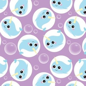 Cute Narwhal Bubble Pattern Purple