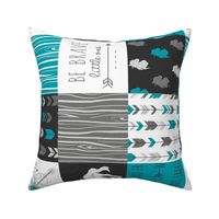 Horse Patchwork - Be Brave - Teal,  Black, Grey, White-ch
