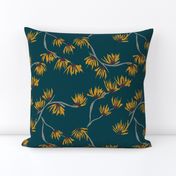 batik witch hazel - yellow flowers on dark teal