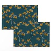 batik witch hazel - yellow flowers on dark teal