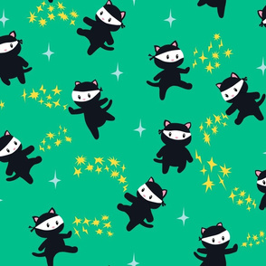 Ninja Cats with Star Power on Green Background - Large 