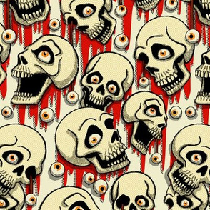 Halloween Skulls & Eyeballs - White