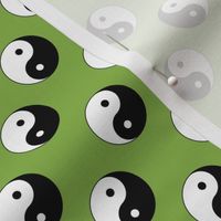 One Inch Black and White Yin Yang Symbols on Greenery Green