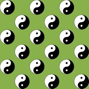 One Inch Black and White Yin Yang Symbols on Greenery Green
