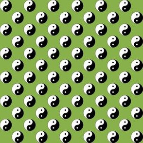 Half Inch Black and White Yin Yang Symbols on Greenery Green