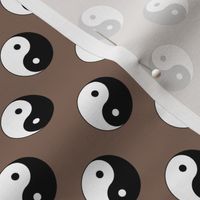 One Inch Black and White Yin Yang Symbols on Taupe Brown