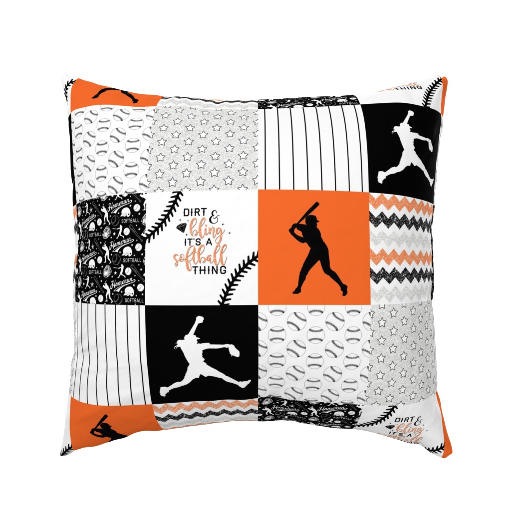 Softball//Dirt & Bling//Orange - Wholecloth Cheater Quilt