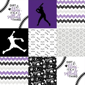 Softball//Dirt & Bling//Purple - Wholecloth Cheater Quilt