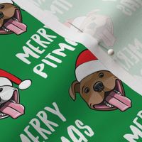 (small scale) Merry Pitmas - pit bull Santa hats - pitties - green - Christmas dogs - LAD19BS