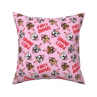 party animals - pit bulls - smiling pit bulls party hats - red and pink - LAD19BS