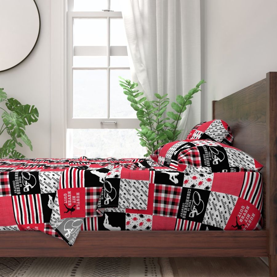 Football//Hustle Hit Never Quit//Corn Huskers - Wholecloth Cheater Quilt