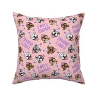 party animals - pit bulls - smiling pit bulls party hats - purple and blush pink - LAD19BS