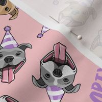 party animals - pit bulls - smiling pit bulls party hats - purple and blush pink - LAD19BS