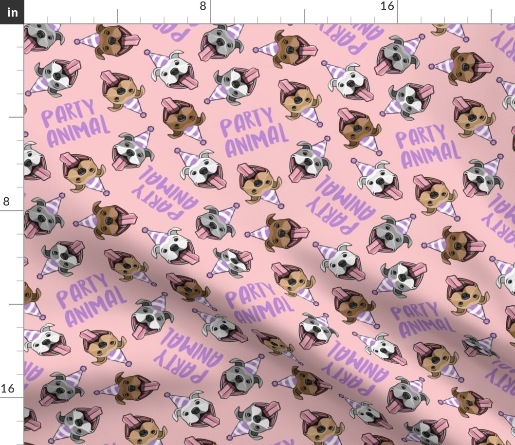 party animals - pit bulls - smiling pit bulls party hats - purple and blush pink - LAD19BS