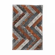 Vintage Wood Chevron Tiles Herringbone  Burnt Orange Grey Horizontal