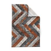 Vintage Wood Chevron Tiles Herringbone  Burnt Orange Grey Horizontal