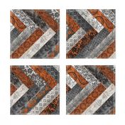 Vintage Wood Chevron Tiles Herringbone  Burnt Orange Grey Horizontal