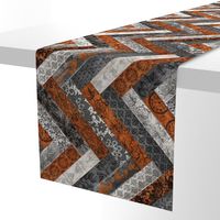 Vintage Wood Chevron Tiles Herringbone  Burnt Orange Grey Horizontal