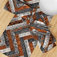 Vintage Wood Chevron Tiles Herringbone  Burnt Orange Grey Horizontal