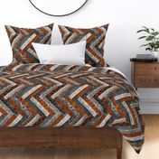 Vintage Wood Chevron Tiles Herringbone  Burnt Orange Grey Horizontal