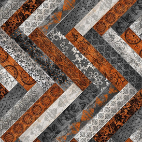 Vintage Wood Chevron Tiles Herringbone  Burnt Orange Grey Horizontal