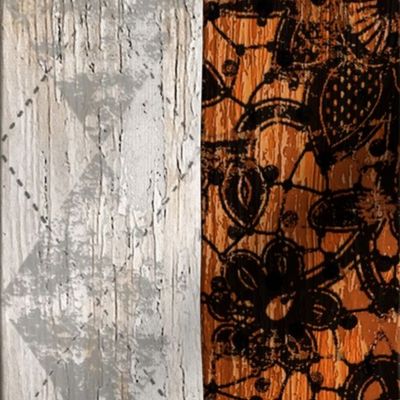 Vintage Wood Tiles Random Burnt Orange Grey 