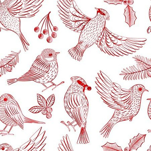 Winter Birds and Foliage (Red)