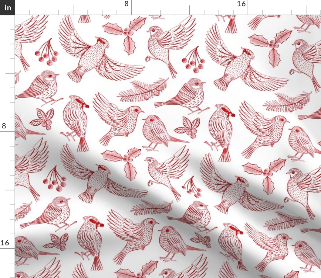 Winter Birds and Foliage (Red)